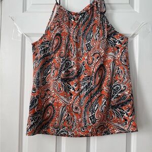 Paisley Sleeveless Top - Orange and Navy